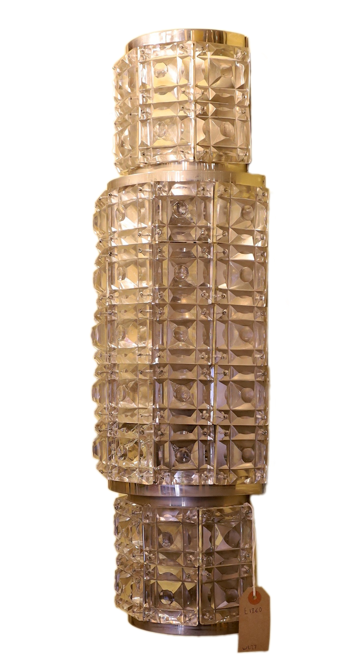 A 1940s style moulded crystal glass and nickel plated wall light, height 62cm